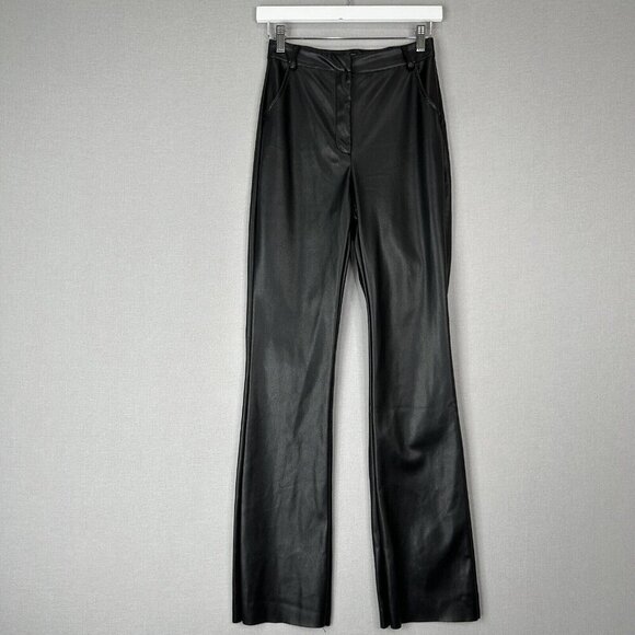Meshki Womens Pants Small Black Vegan Faux Leather Flare Going Out Date Night